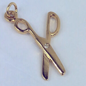 Mini Scissors Charm Pendant Gold Tone With Rhinestone